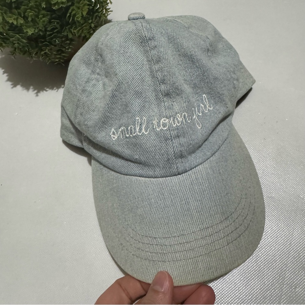 Baseball Cap Hat Light Wash Denim Chambray Embroidered Small Town Girl